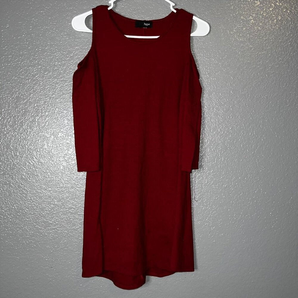 Hype Burgundy Cold Shoulder Ribbed Knit Long Sleeve Mini Dress Women’s S